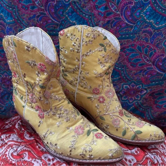 Free People Yellow Ankle Booties with Ornate Design - Picture 6 of 8